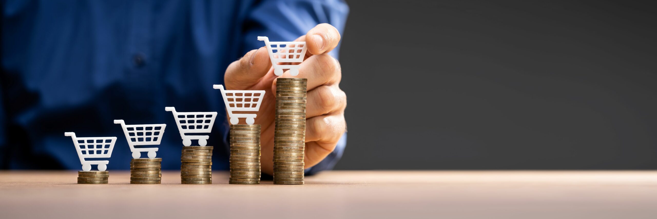 petits tas de pièces avec caddie au dessus