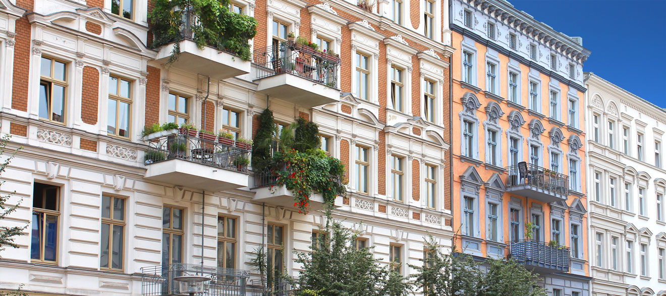 Several collourful buildings aligned