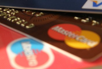 Close-up on several credit cards.