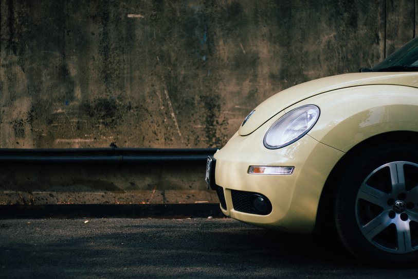 the front of a beige beetle