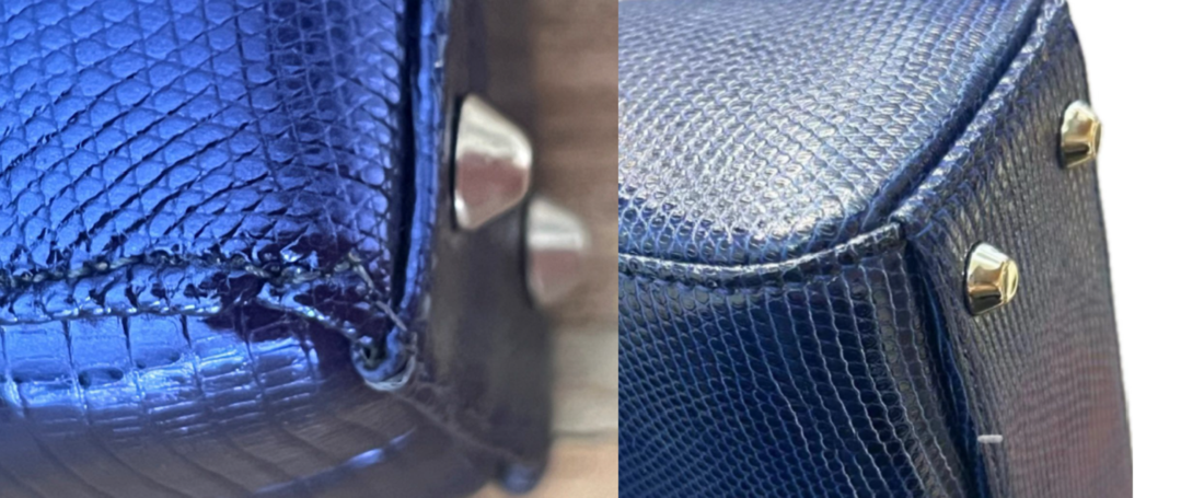 Comparaison entre un sac contrefait et un sac authentique de la marque