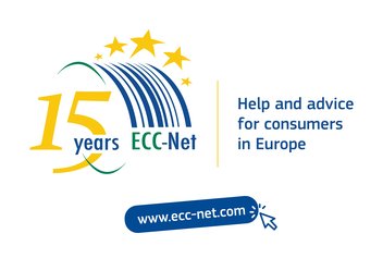 Logo des 15 ans du réseau des Centres Européens des Consommateurs.